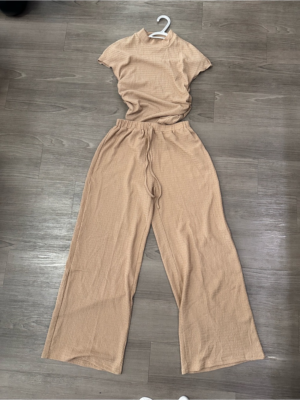 SHEIN Tan Wide-Leg Lounge Pants with Drawstring Waist